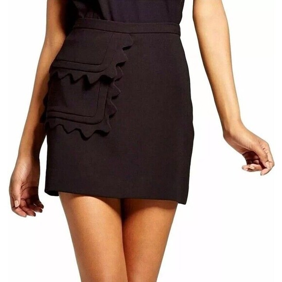 Victoria Beckham X Target Plus Size 1X Black Mini Skirt Scallop Trim Pocket - Picture 1 of 8